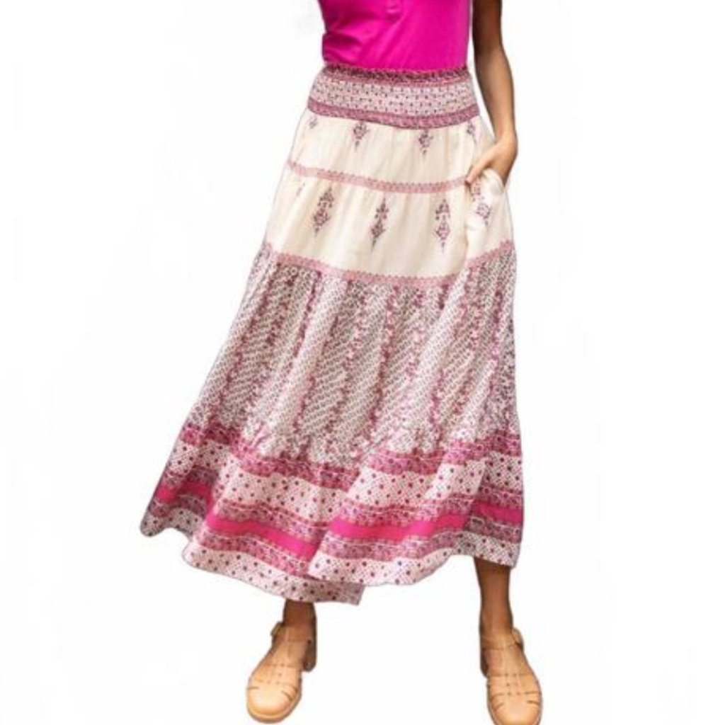 Love The Label Luelle Maxi Skirt Jaqueline Print Pink Cotton Poplin Xs Nwt $275